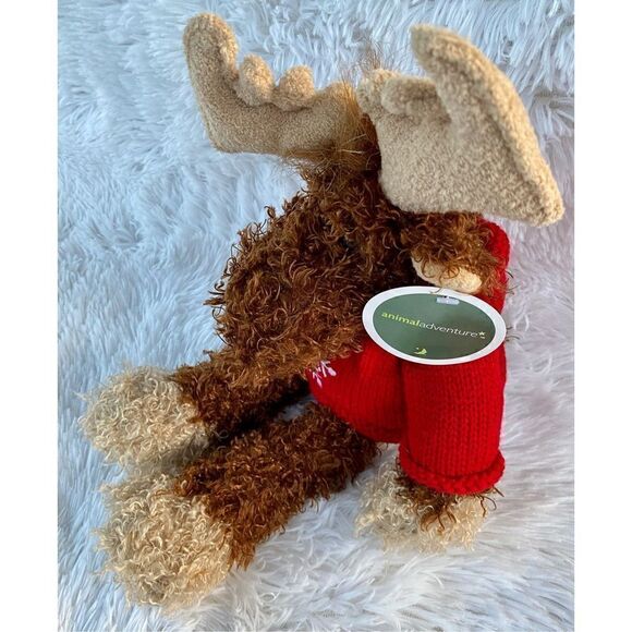 NWT Animal Adventure Soft Plush Moose In Christmas Snowflake Sweater - Picture 12 of 13